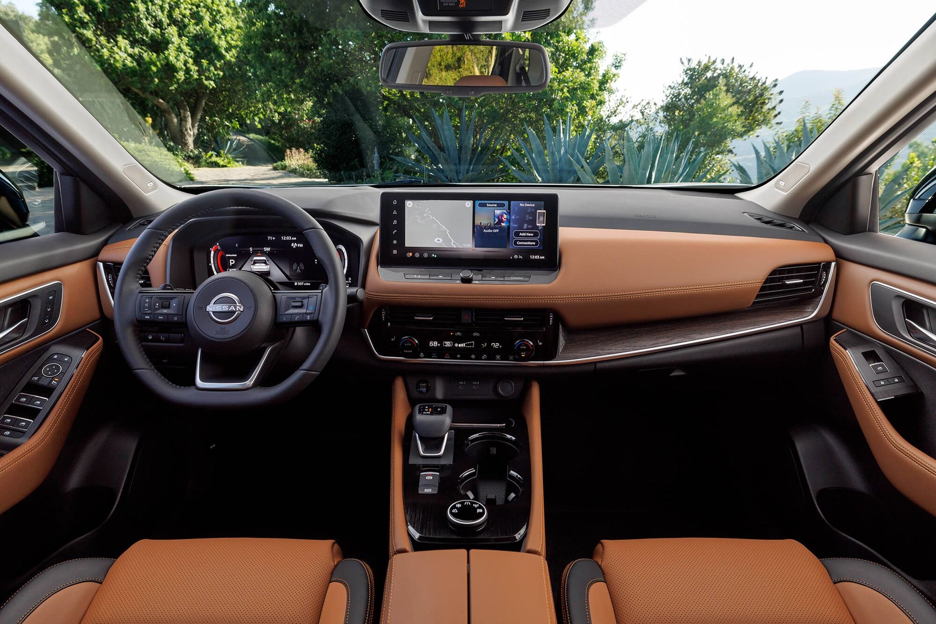 Orange leather interior of the Nissan Rogue